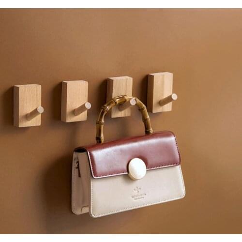 OTHERHOUSE 1Pc Wooden Wall Hooks Hanger Key Holder Storage Rack Adhesive Hook Hat Bag Coat Hanger Organizer Home Decoration