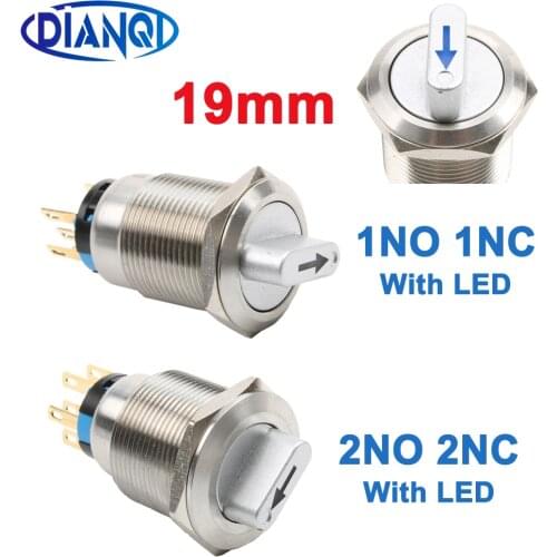 19mm 2 3 position Waterproof With 12V LED rotary switch illuminated switches metal Brass chrome NONC/2NO2NC DPDT/SPDT latching