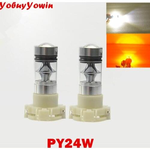 2pcs Top Quality Amber Yellow Error Free PY24W 5200s LED Bulbs w/ Cree Chip Mirror Design For BMW Audi Front Turn Signal Lights