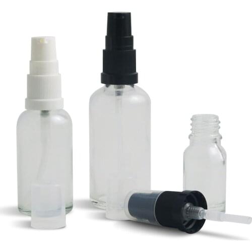 200 x Empty Travel Clear 100ml 50ml 30ml 20ml 15ml 10ml 5ml glass essential oil bottle with pump 1oz glass dispenser bottle
