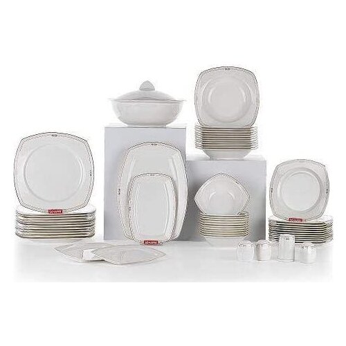 Schafer Juno 60 Pieces 12 Seater Square Fine Bone Dinner Set ALT03