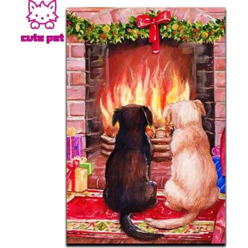 5d diy diamond painting Cats and dogs Grill fire diamond painting cross stitch mosaic embroidery decoration salon Christmas gift