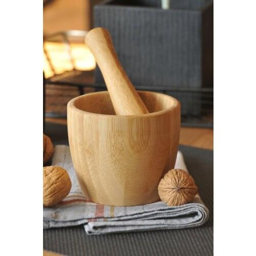 Bamboo mortar and pestle, 100% natural bamboo spice grinder, crushing, press, Mash spices, herbs, garlic, pepper
