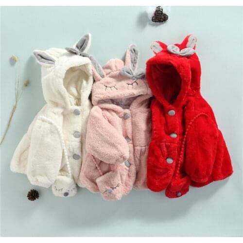 Pudcoco Little Girls Kids Coat Rabbit Ears Long Sleeve Hooded Jacket with Crossbody Bag for Fall Winter Red/Beige/Pink 1-4 Years