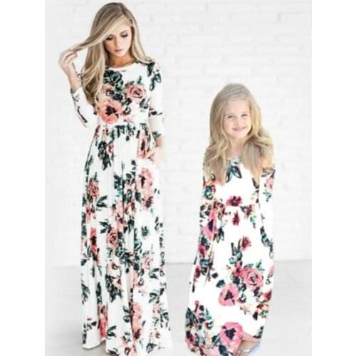LILIGIRL Long-Family Look Fashion Dresses for Mother Daughter Floral Girls Dress Family Matching Mommy and Me Clothes Outfits