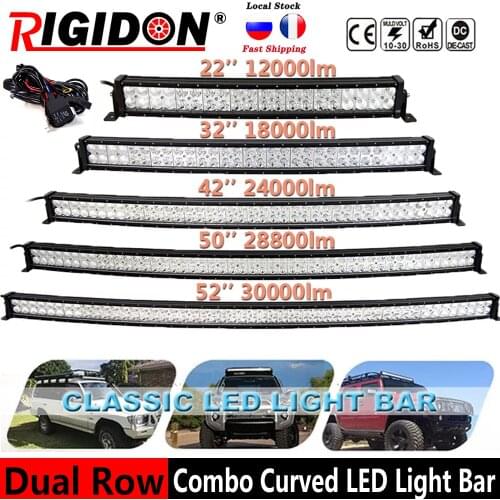 22'' 32'' 42'' 50'' 52'' Curved Dual-Row LED Light Bar Offroad Combo Led Work Light Bar 12v 24v Truck SUV ATV 4WD 4x4