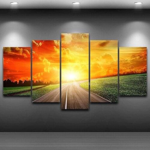 Country Road Sunset Landscape Poster Paintings Living Room Decor Wall Canvas Art Sets Artwork Bedroom Decoration