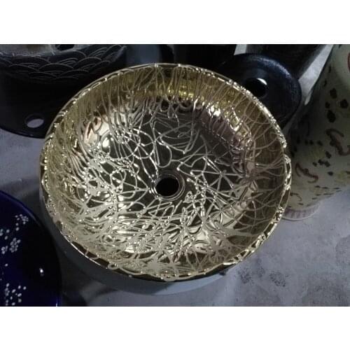China vessel sink Handmade antique Ceramic wash basin Lavobo flower Countertop bathroom sink bathroom sink gold