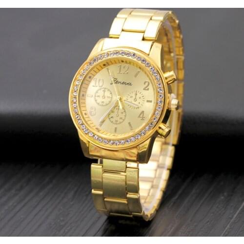 Geneva Classic Luxury Rhinestone Watch For Women Watches Fashion Ladies Gold Stainless Steel Clocks Reloj Mujer Relogio Feminino