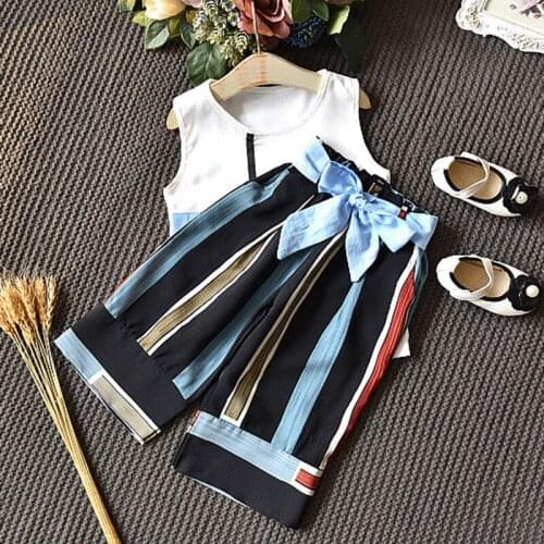 2020 Girls Clothing Sets Summer Fashion girls sleeveless Splicing design T-shirt+Casual pants 2Pcs Girls Clothes