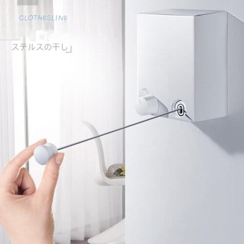 Creative Indoor Retractable Clothesline Rack Rope Telescopic Stainless String Laundry Hangers Wall Drying Rack