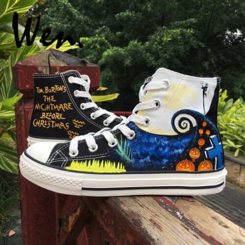 Wen Design Custom Nightmare Before Christmas Hand Painted Sneakers for Girls Boyss Gifts High Top Canvas Type Outdoors Shoes