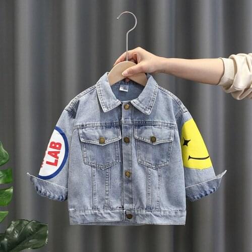 Baby boy clothes spring autumn new casual denim jacket cartoon letter printing long-sleeve outer jacket boy outerwear kids coat
