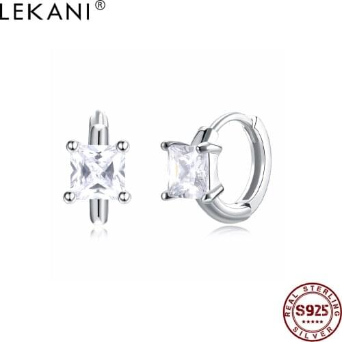 LEKANI Sterling Silver 925 Jewelry Clip Earrings For Women Geometry Square Cubic Zirconia Wedding Engagement Earring Hot Sale