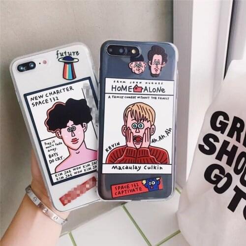 Spoof Home Alone Boy Phone Case Clear Cover for iPhone 11 XS MAX XR X 7 8 6s Plus IMD Soft Coque Cartoon Kawaii boyfriend Cases