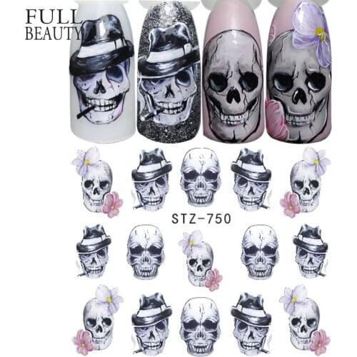 Full Beauty 1 Sheet Halloween Nail Art Sticker Sexy Skull Bone Water Transfer Decals Nails Foil Manicure Decoration CHSTZ731-755