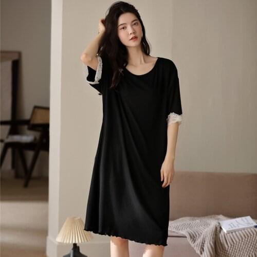Modal Nightdress Womens Summer Nightwear Short Sleeve Simple Loose Casual Thin Nightgown Size Household Clothes Sleepwear
