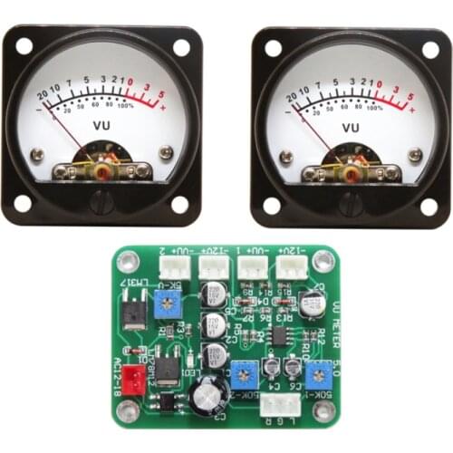 One Pair 45mm BIg VU Meter Stereo Audio Amplifier Board level Indicator Backlight Adjustable With Driver Board