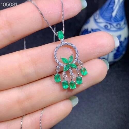 Natural green emerald gem Pendant natural gemstone pendant S925 silver Luxurious grace Tassels Flower girl party gift jewelery