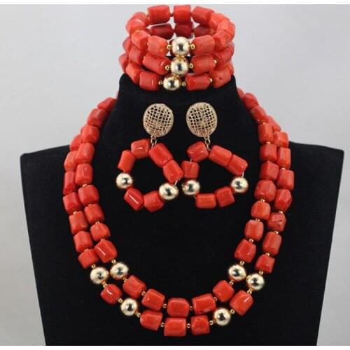 Superb Red African Coral Beads Jewelry Sets Indian Jewelry Sets Bridal Necklace Jewelry Sets 3 Rows Bracelet Free Shipping CJ745
