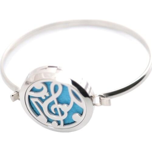 Silver Jewelry 1pcs music Aromatherapy / 316L s.steel Essential Oils Diffuser Locket bangle 7''-8''wrist and 10pcs felt pads