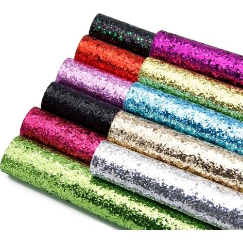 Shimmer Chunky Glitter Faux Leather Sheets Solid Color Synthetic Leather Fabric 20x33cm for Earrings Hair Bows Making Crafts