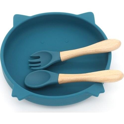 Baby Feeding Bowl BPA Free Silicone Tableware Set Waterproof Spoon Fork Non-Slip Feeding Dish Food Grade Silicone Newborn Plate