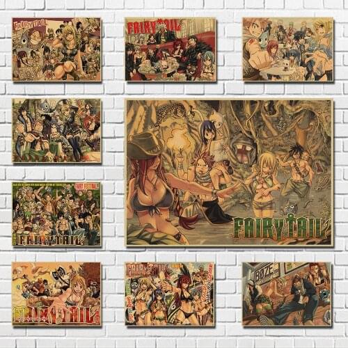 FAIRY TAIL Kraft Poster Bar Kids Room Home Decor Cartoon Comics Retro Kraft Paper Wall Decals
