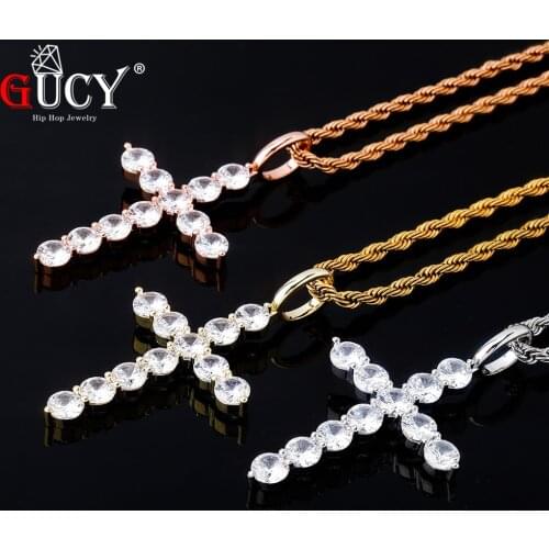 GUCY Iced Zircon Cross Pendant Copper Material 4mm Tennis Chain AAA Cubic Zircon Mens Women Hip Hop Rock Jewelry
