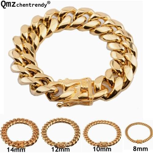 High Quality Stainless Steel Curb Cuban Miami Chain Bracelets Mens Fashion Hip hop Dragon Clasp Bangles 8/10/12/14/16/18mm Gift