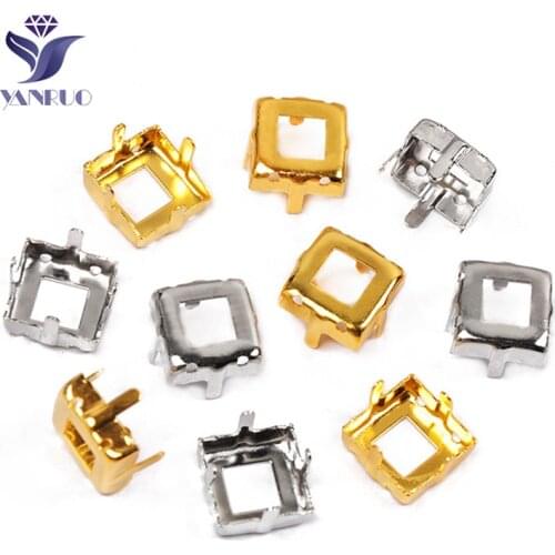 YANRUO 4447 Square Gold and Silver Spikes For Crystals Frame Claws Setting Needlework Sew On Craft Clothes