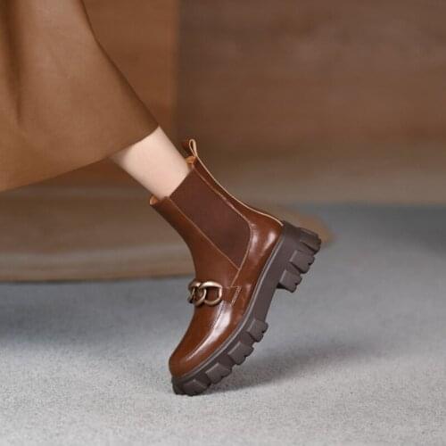 2021 Fashion Women Boots Split Leather Fall Shoes Round Toe Platform Boots Women Metal Buckle Chunky Boots Women Designer Boots