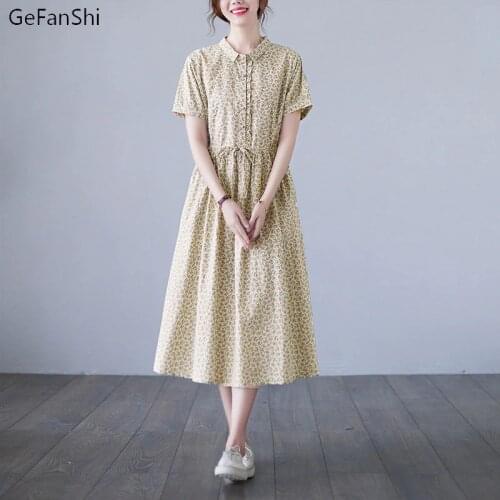 2021 New Summer Women Dress Loose Casual Short Sleeve Sweet Floral Cotton Linen Fashion Elegant Lady Dresses Vestido Plus Size
