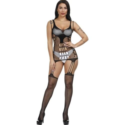 Plus Size Women Sexy Lingerie BodyStocking Open Crotch Bodysuit Hollow Out Lace Sling Underwear Transparent Seductive Costume