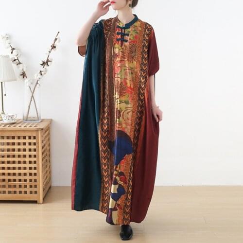 Vintage Dresses for Women 2021 Chiffon Loose Summer Floral Print Dress Short Sleeve Party Elastic Waist Plus Size Woman Dress