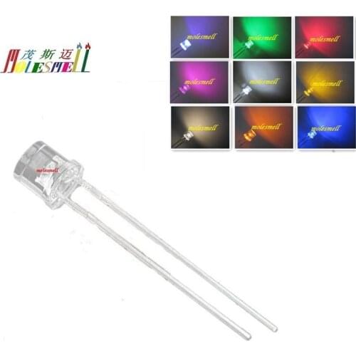 10pcs 5mm flat top Red Yellow Blue Green White Orange Purple Pink Warm white water clear lens LED flat head led light lamp