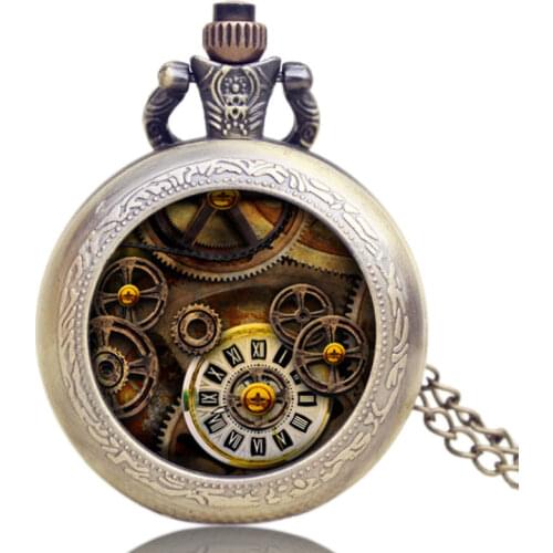 2017 Xmas Gift Steampunk Wheel Gear Fashion Pocket Watch Clock Hour Quartz Watches Men Women Dropshipping