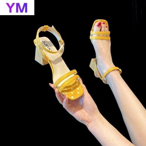 2021 New Fashion Women Square Toe Slides High Heels Sandals Mules Shoes Female Party Size 35-43 Zapatillas Mujer Casa Enjoy Spec