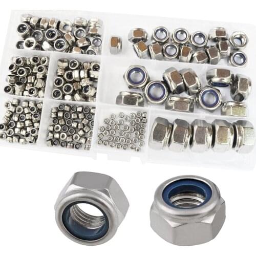 240pcs Nylon Lock Nut 304 Stainless Steel M2 M2.5 M3 M4 M5 M6 M8 M10 M12 Hex Hexagon Self Locking Nut Assortment Kit