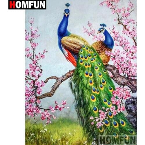 HOMFUN Diamond Painting "Animal peacock" DIY 5D Diamond Embroidery Sale Full Set Rhinestone Cross Stitch Home Decor A27550