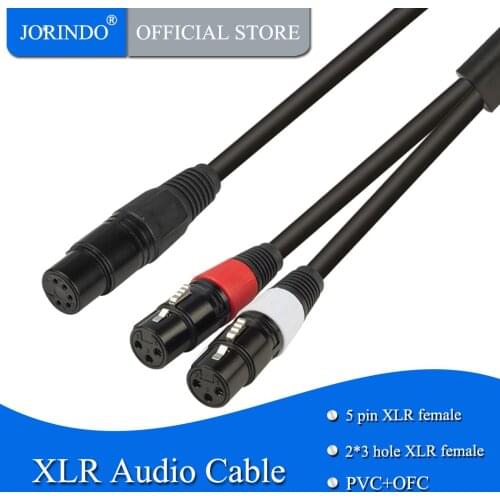 JORINDO 0.5M-1.64FT XLR 5-hole to XLR 3-hole audio cable,female XLR to 2 female XLR Microphone amplifier cable
