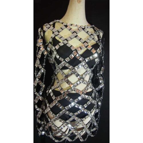 Glisten Silver Red Stone Flashing Hollow Dress Outfit Shining Sexy Birthday Party Costume Women Evening Singer Dance Wear