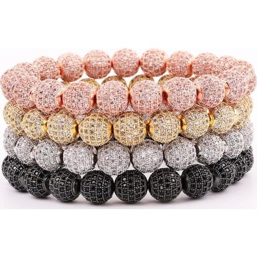 Punk Style Men Women Bracelet 10MM CZ Pave Ball Luxury Elastic Bracelet Men Women Jewelry Gift