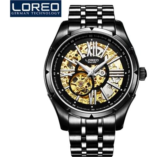 Relogio Masculino LOREO Watch Men 2019 Top Brand Luxury Hollow Dial Mens Black Watches Waterproof Sapphire Watch For Men