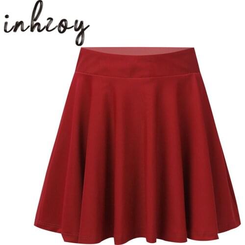 Kids Girls Pure Color Elastic Waistband A-line Ruffle Hem Pleated Skirt For Ballet Jazz Dance Stage Performance Skating Skirt