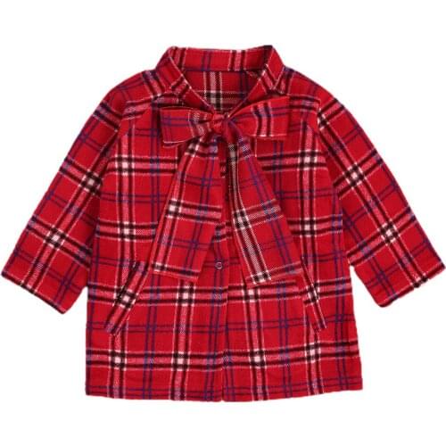 Children Girls Plaid Woolen Coat Tie Lace up Long Sleeve Fashion Autumn Winter Baby Elegant Outwear Toddler Autumn Jacket 1-6Y