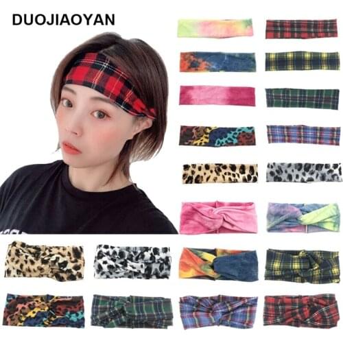 DUOJIAOYAN European and American fashion retro plaid hair band cross print face wash headband Wide-brimmed sports hair band