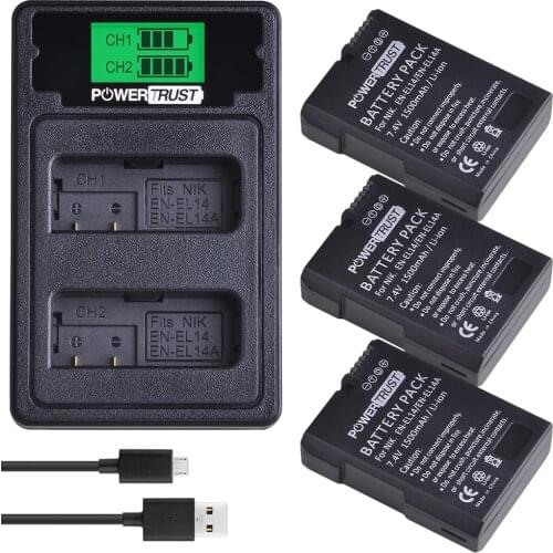 EN-EL14 EN-EL14a ENEL14 Battery + LCD USB Charger for Nikon D5600 D3300 D3200 D3400 D5100 D5200 Camera Batteries with Type C