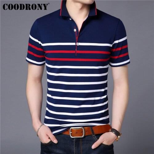 COODRONY Cotton T Shirt Men Short Sleeve T-Shirt Men Summer Social Business Casual Mens T-Shirts Striped Tee Shirt Homme S95101