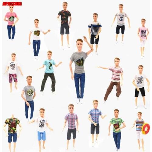 Toys For Children 1/6 Boy Doll Clothes For Ken Boy Doll Outfits Striped T-shirt & Shorts For Barbies Boyfriend Ken Accessories